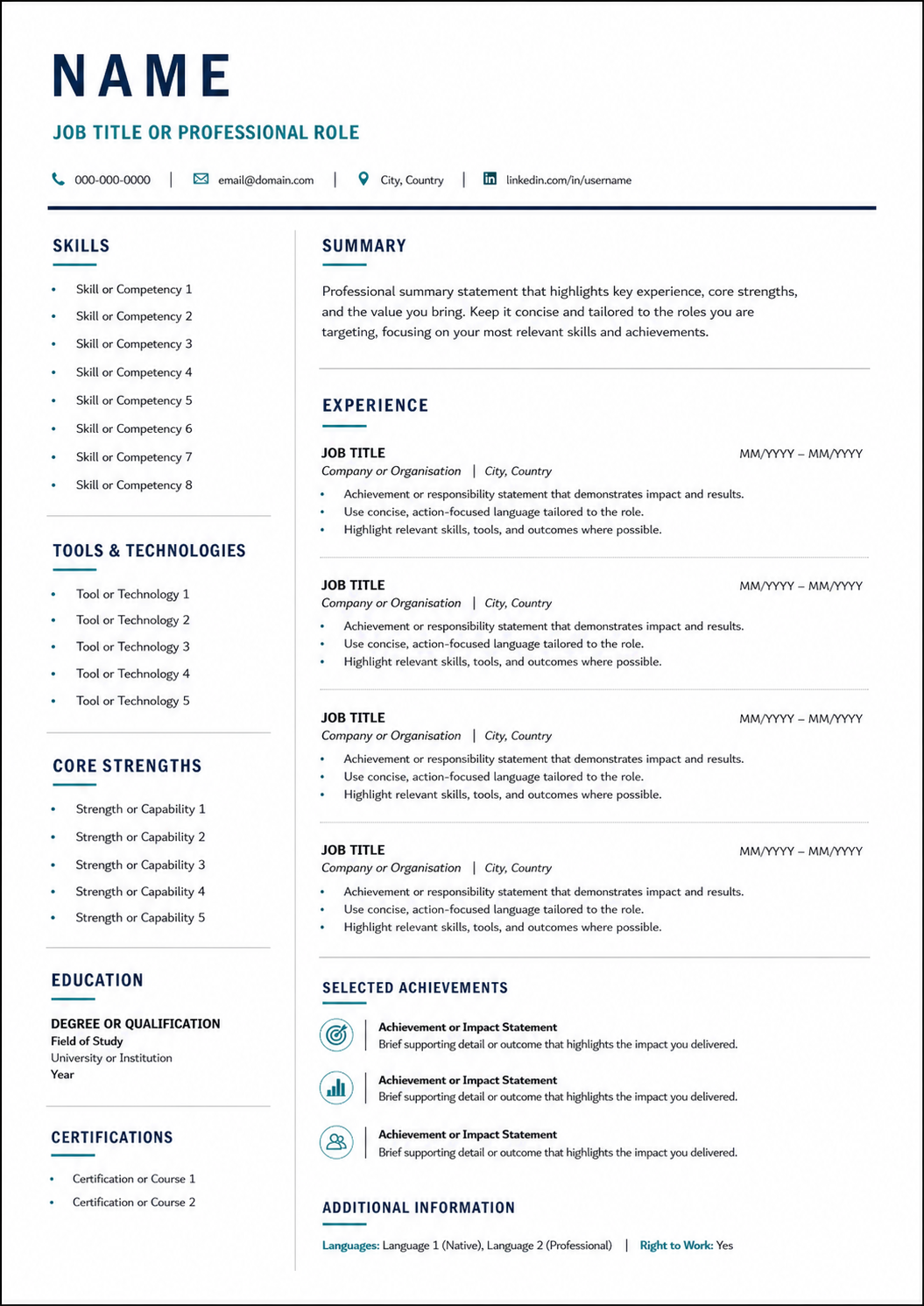 A compact tailored CV document preview